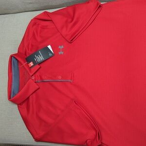 Men's Under Armour red golf polo Heatgear sz large.  NWT.